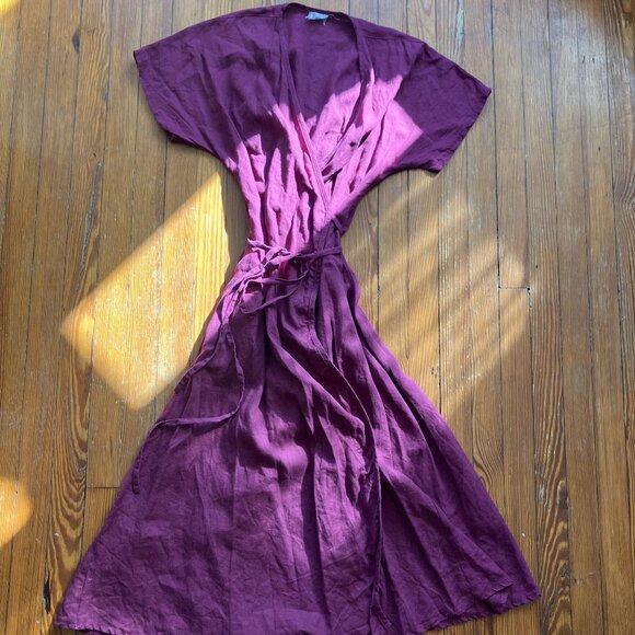 Linen Wrap Maxi Dress | Eggplant Color | Size M - Picture 2 of 10